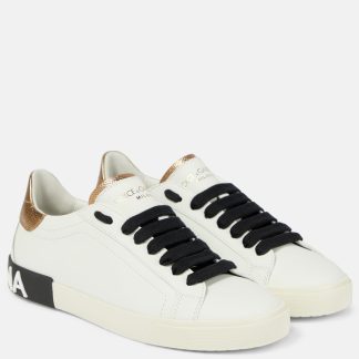 fashion luxury Dolce & Gabbana Embellished leather sneakers in white