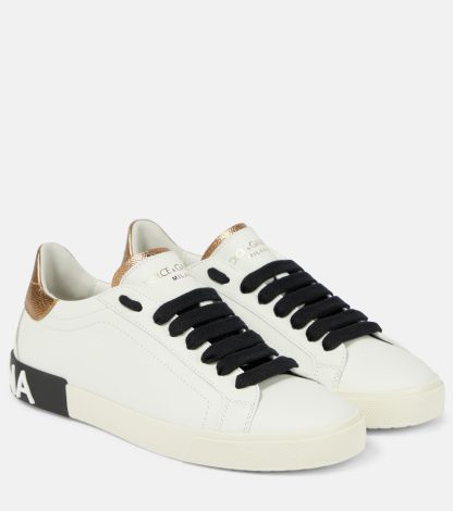 fashion luxury Dolce & Gabbana Embellished leather sneakers in white