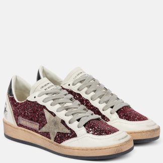 fashion luxury Golden Goose Ball-Star leather-trimmed glitter sneakers in white