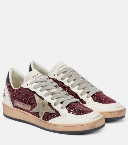 fashion luxury Golden Goose Ball-Star leather-trimmed glitter sneakers in white