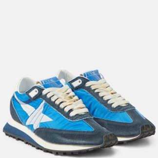 fashion luxury Golden Goose Marathon suede-trimmed sneakers in blue