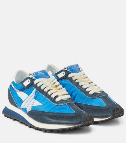 fashion luxury Golden Goose Marathon suede-trimmed sneakers in blue