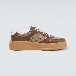 fashion luxury Gucci GG leather-trimmed canvas sneakers in brown