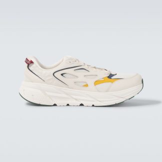 fashion luxury Hoka One One Clifton L leather-trimmed sneakers in white