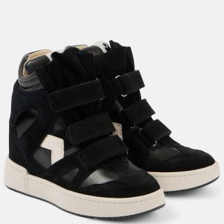 fashion luxury Isabel Marant IM3 suede-trimmed wedge high-top sneakers in black