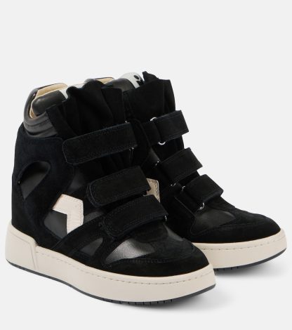 fashion luxury Isabel Marant IM3 suede-trimmed wedge high-top sneakers in black