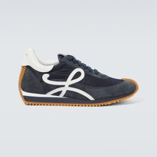 fashion luxury Loewe Flow Runner suede-trimmed sneakers in blue