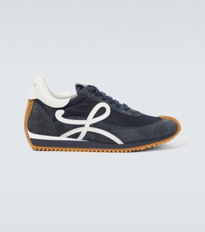 fashion luxury Loewe Flow Runner suede-trimmed sneakers in blue