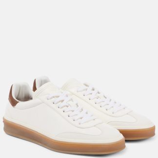 fashion luxury Loro Piana Tennis Walk suede-trimmed leather sneakers in white