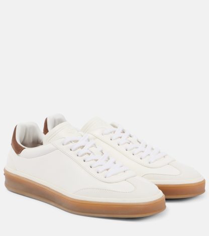 fashion luxury Loro Piana Tennis Walk suede-trimmed leather sneakers in white