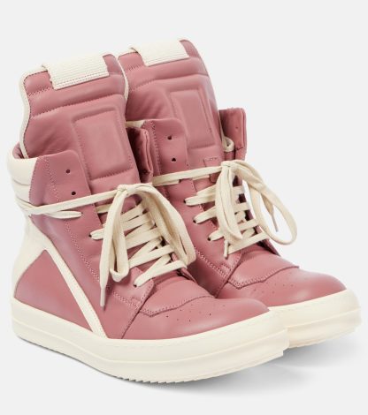 fashion luxury Rick Owens Geobasket leather high-top sneakers in pink