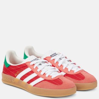 high quality designer Adidas Gazelle Indoor suede-trimmed sneakers in red