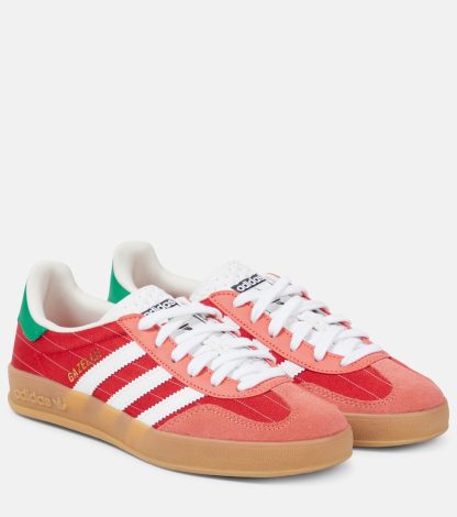 high quality designer Adidas Gazelle Indoor suede-trimmed sneakers in red