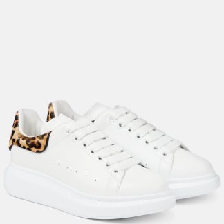 high quality designer Alexander McQueen Oversized leopard-print leather sneakers in white