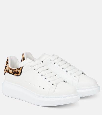 high quality designer Alexander McQueen Oversized leopard-print leather sneakers in white