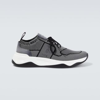 high quality designer Berluti Shadow knitted and leather sneakers in grey