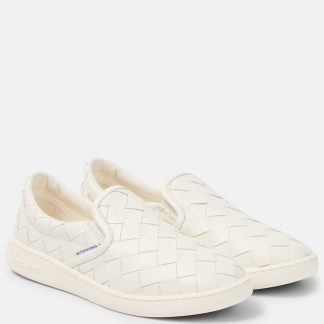 high quality designer Bottega Veneta Sawyer leather slip-on sneakers in white