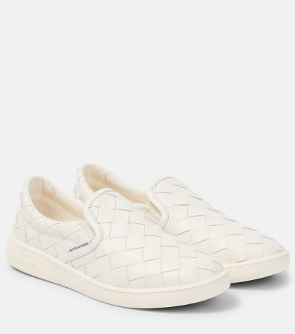 high quality designer Bottega Veneta Sawyer leather slip-on sneakers in white