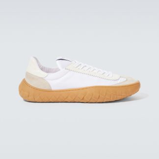 high quality designer Bottega Veneta Suede-trimmed sneakers in white