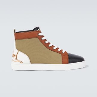 high quality designer Christian Louboutin Fun Louis leather-trimmed sneakers in multicoloured