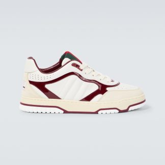 high quality designer Gucci Re-Web suede-trimmed leather sneakers in multicoloured