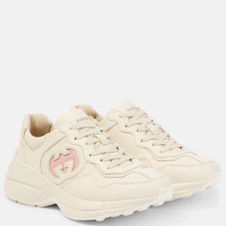 high quality designer Gucci Rhyton leather sneakers in white