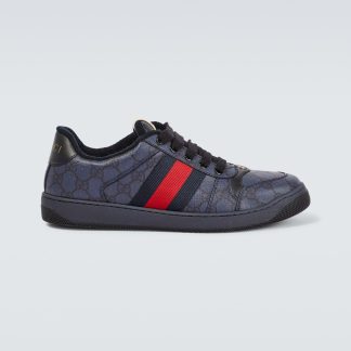 high quality designer Gucci Screener leather-trimmed GG sneakers in blue