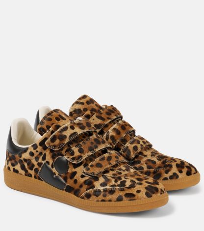 high quality designer Isabel Marant Beth leopard-print calf hair sneakers in brown