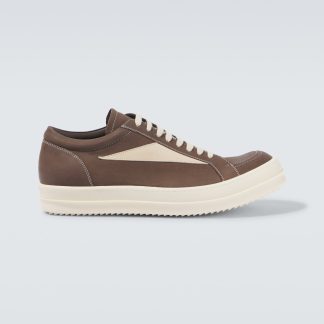 high quality designer Rick Owens Luxor suede-trimmed leather sneakers in brown