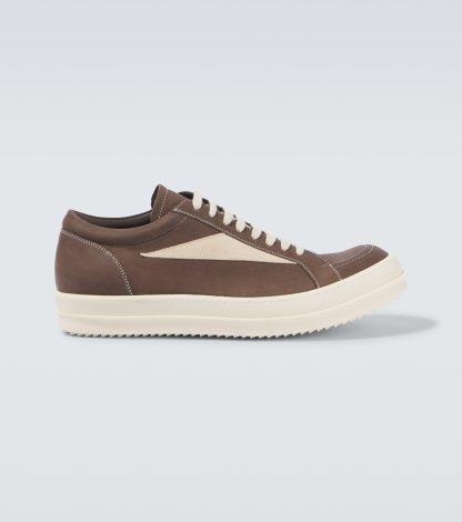 high quality designer Rick Owens Luxor suede-trimmed leather sneakers in brown