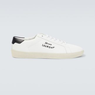 high quality designer Saint Laurent Logo embroidered leather sneakers in white