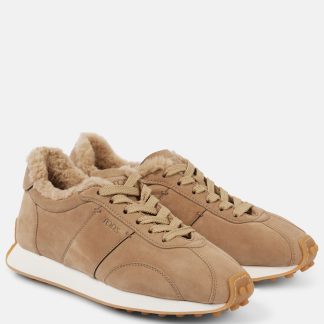 high quality designer Tods Shearling-lined suede sneakers in beige