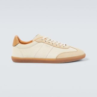 high quality designer Tods Tabs leather-trimmed suede sneakers in neutrals