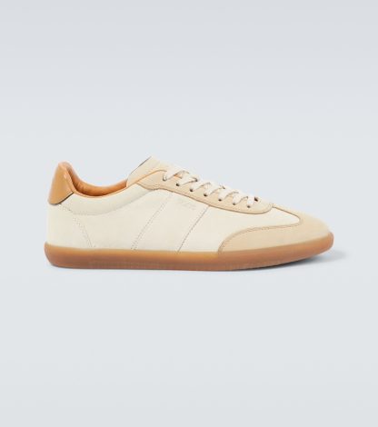 high quality designer Tods Tabs leather-trimmed suede sneakers in neutrals