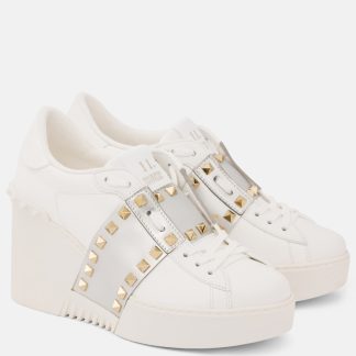 high quality designer Valentino Garavani Open Disco leather wedge sneakers in white