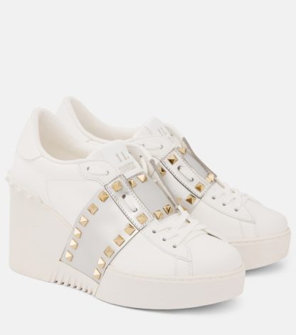 high quality designer Valentino Garavani Open Disco leather wedge sneakers in white