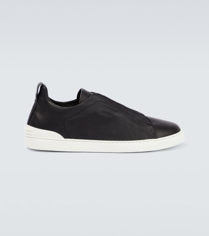 high quality designer Zegna Triple Stitch leather sneakers in black