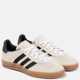 high quality luxury Adidas Gazelle Indoor suede-trimmed sneakers in beige