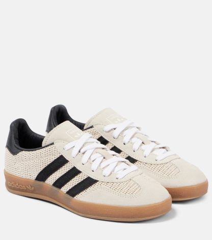 high quality luxury Adidas Gazelle Indoor suede-trimmed sneakers in beige