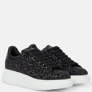 high quality luxury Alexander McQueen Oversized embellished leather sneakers in black