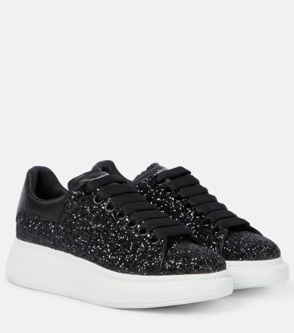 high quality luxury Alexander McQueen Oversized embellished leather sneakers in black