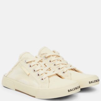 high quality luxury Balenciaga Paris distressed open-back sneakers in white