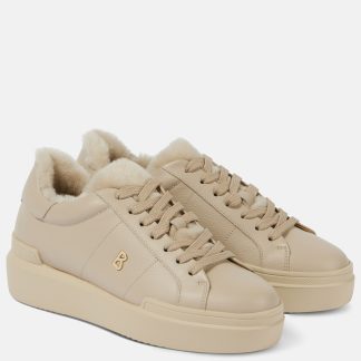 high quality luxury Bogner Hollywood shearling-trimmed leather sneakers in beige