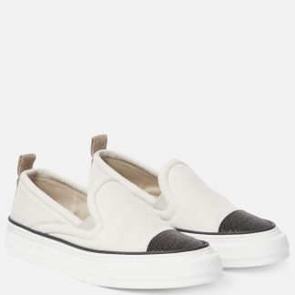 high quality luxury Brunello Cucinelli Monili-embellished slip-on sneakers in white