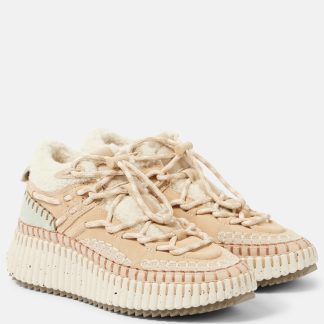 high quality luxury Chloé Nama shearling-lined suede sneakers in multicoloured