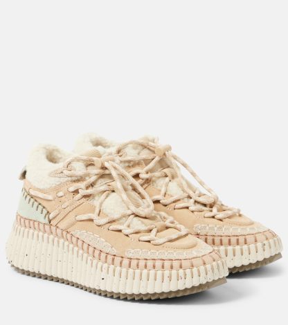 high quality luxury Chloé Nama shearling-lined suede sneakers in multicoloured