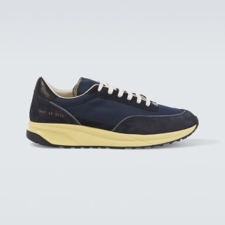 high quality luxury Common Projects Track Classic suede-trimmed sneakers in blue