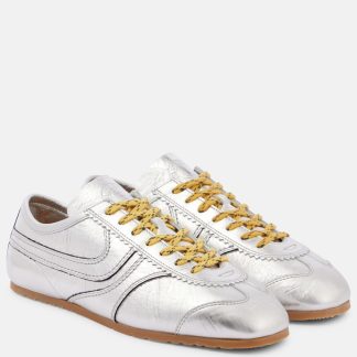 high quality luxury Dries van Noten Metallic leather sneakers in silver