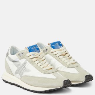 high quality luxury Golden Goose Marathon suede-trimmed sneakers in neutrals