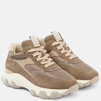 high quality luxury Hogan Hogan Hyperactive suede-trimmed sneakers in beige